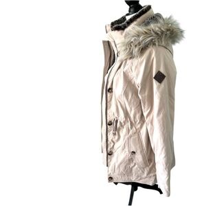 Hollister Cozy Lined Faux Fur Hooded Beige parka Coat Size M